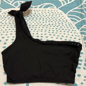 Solid & Striped one shoulder bikini top. Black. Medium
